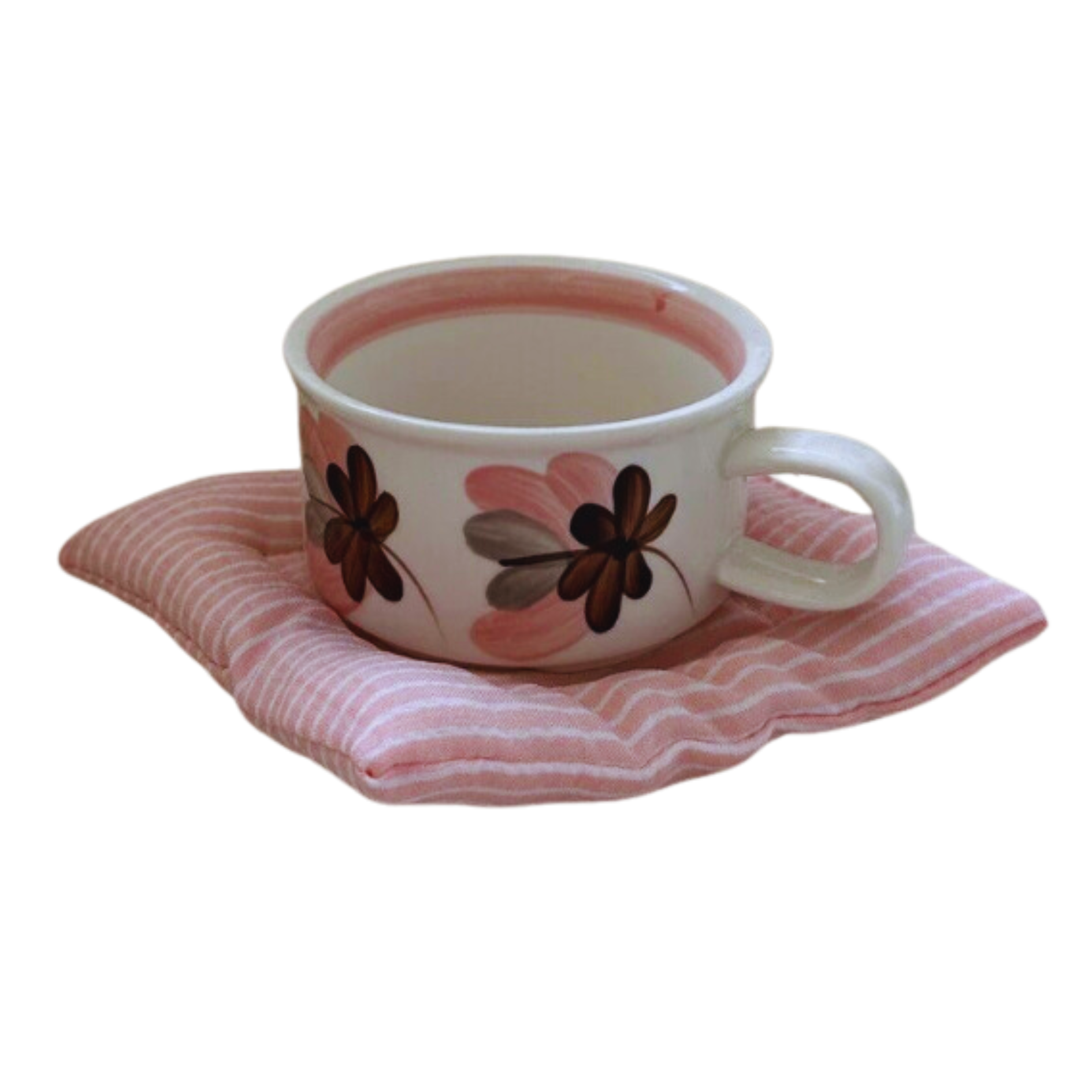 Coquette Cushion Coaster with a cup of coffee