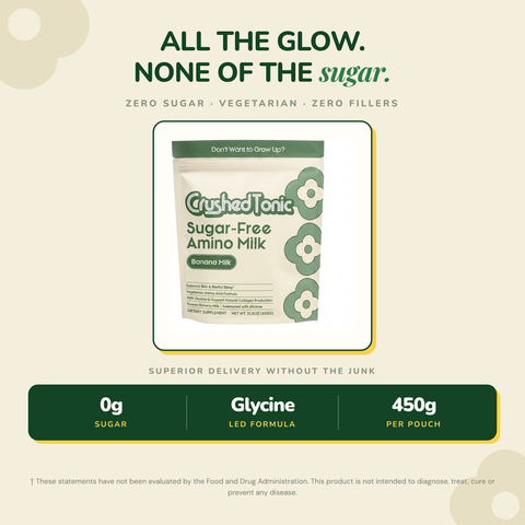 Vegetarian Glycine · Sugar Free Banana Milk or Vanilla Bean · Collagen-Boosting Glycine Milk