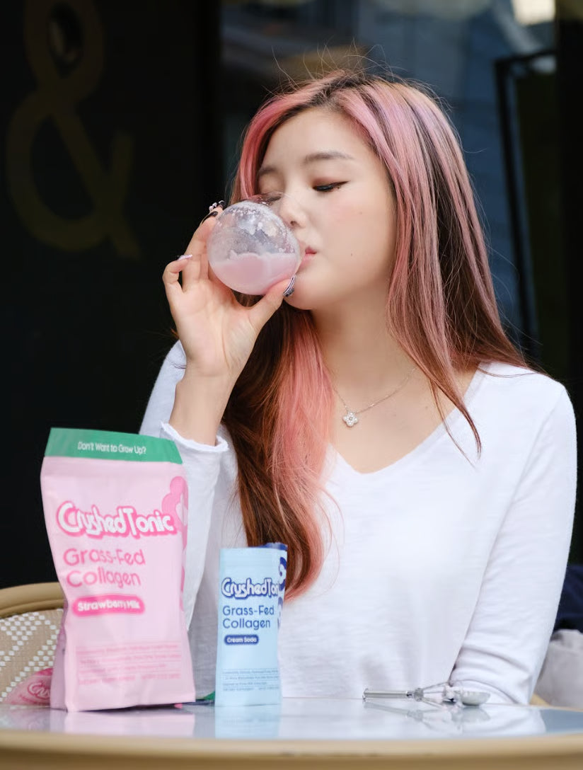 Hojicha collagen latte over ice