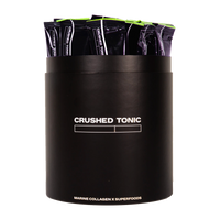 An image of Crushed Tonic's Marine collagen x Matcha Crush with 30 Drink Sticks in a Black Canister